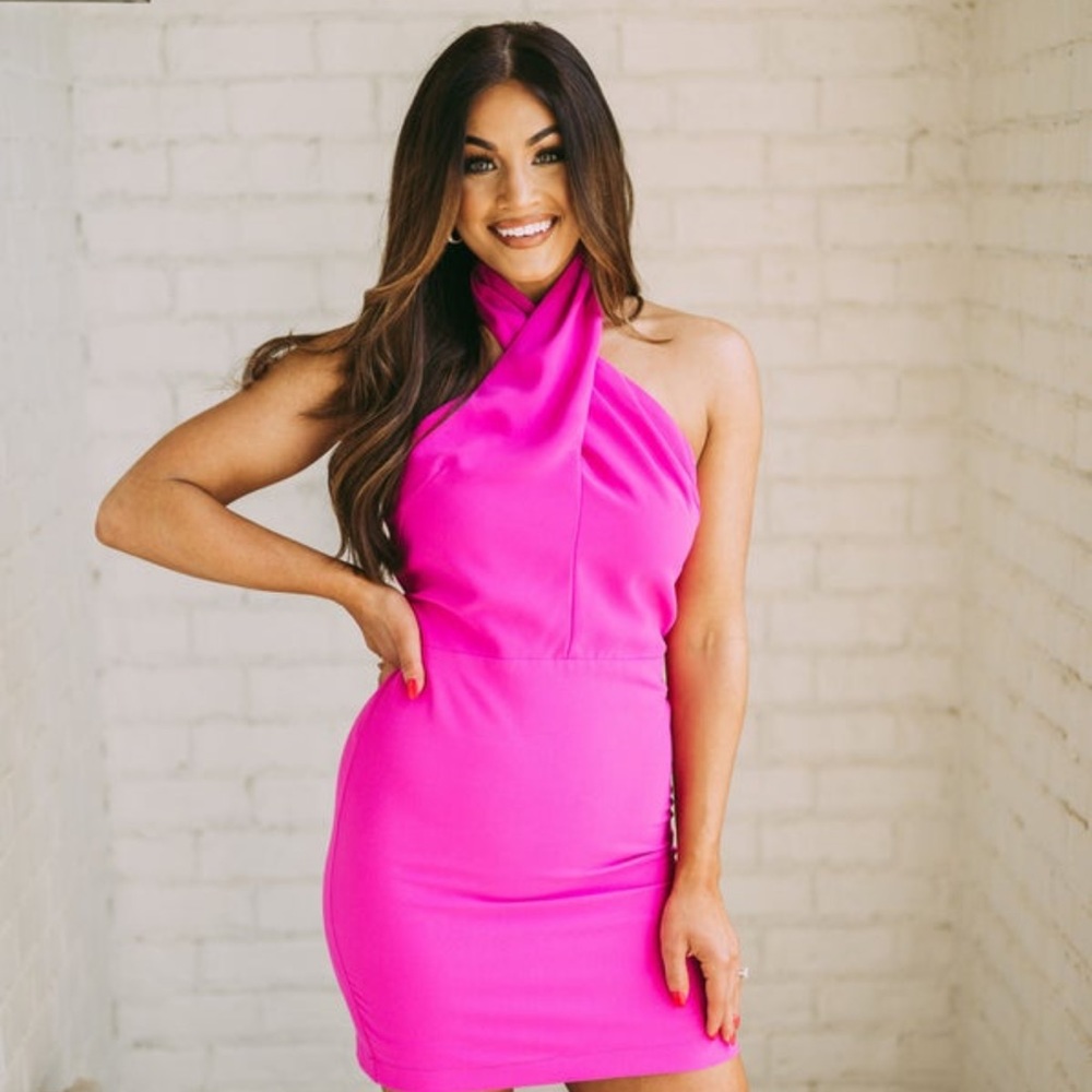 Holly Halter Neck Dress- Fuchsia